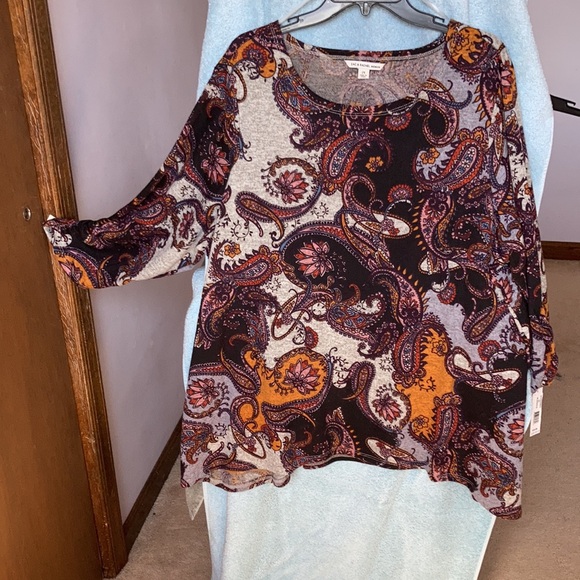 Zac & Rachel top gray with paisley and floral print boho casual shirt office 2X - Picture 14 of 17